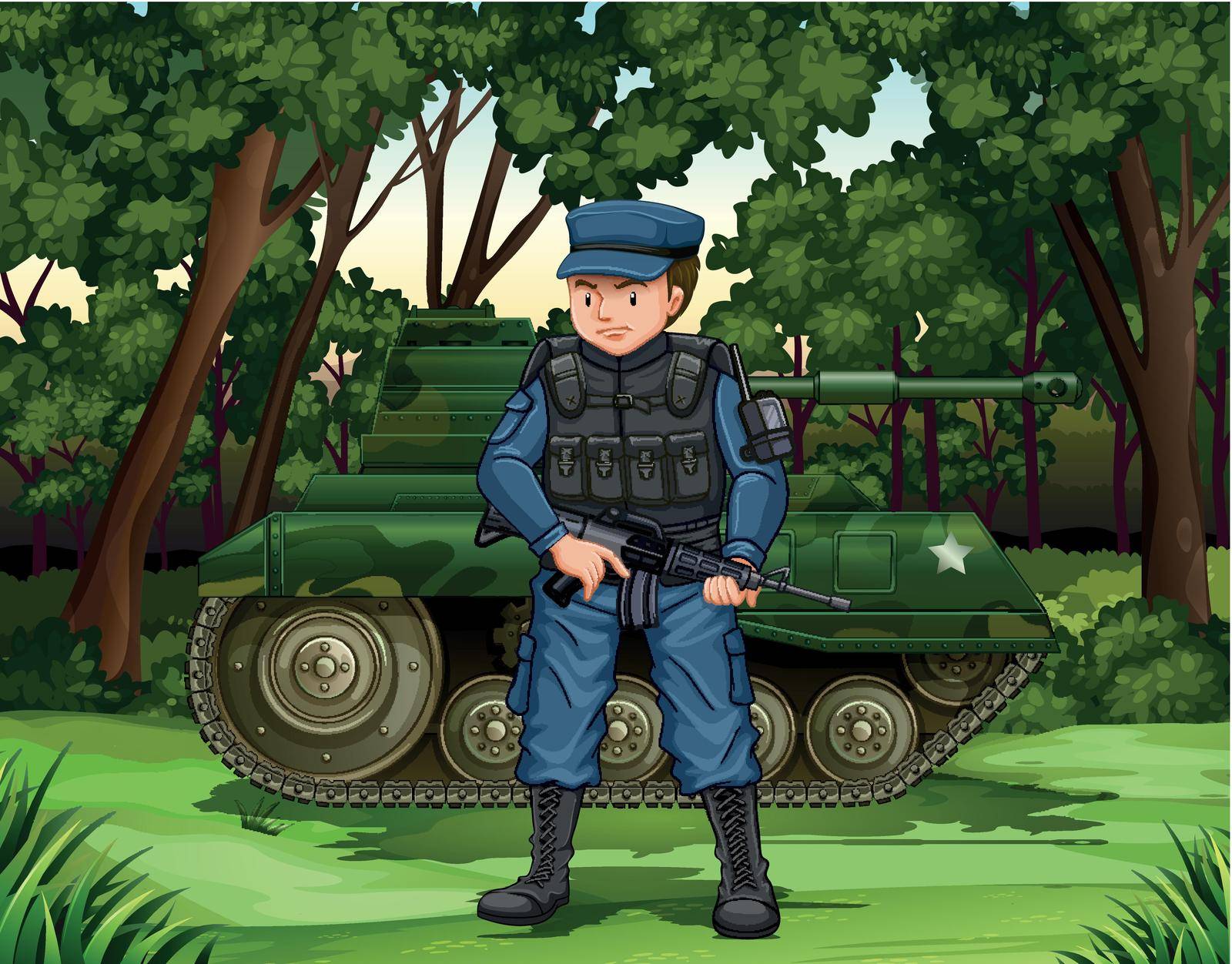 Soldier with gun by the tank illustration