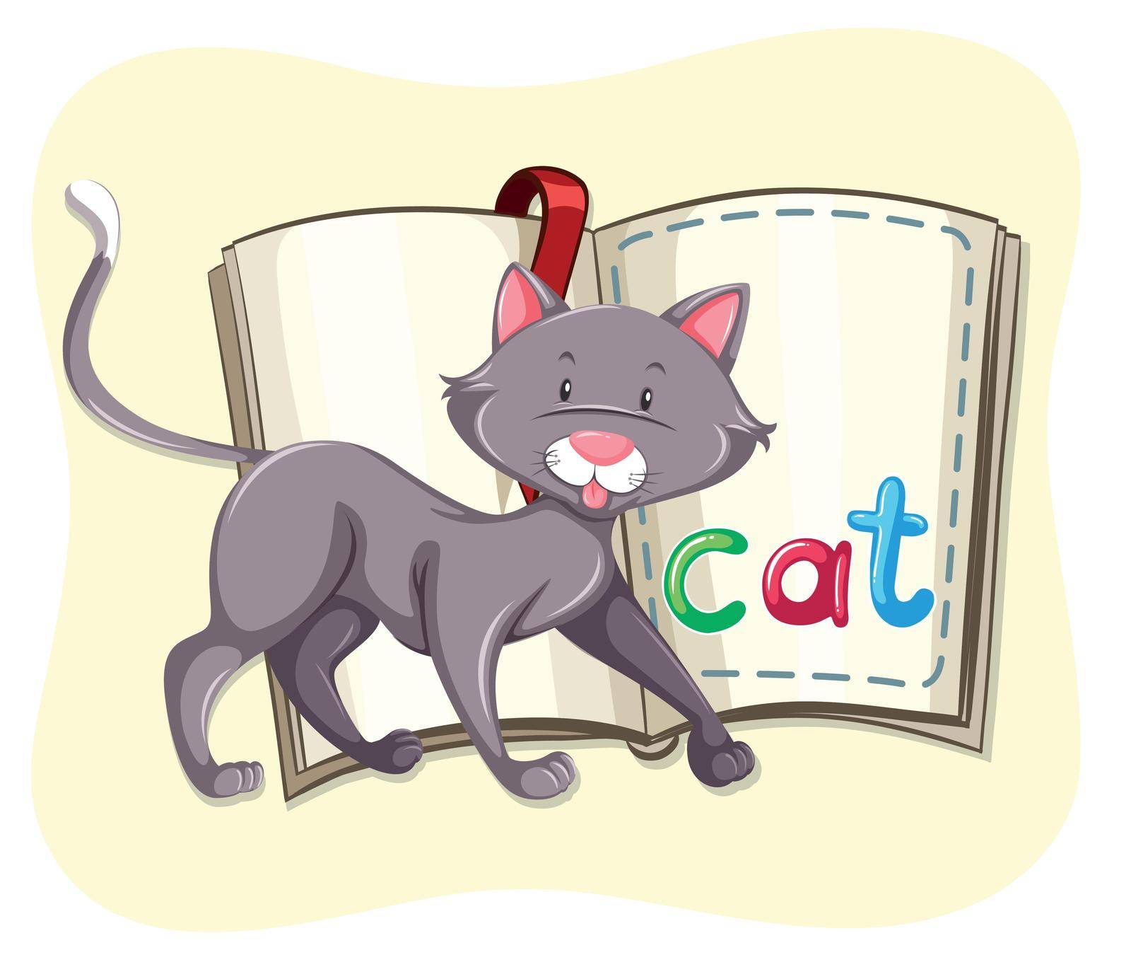 Gray cat and a book illustration