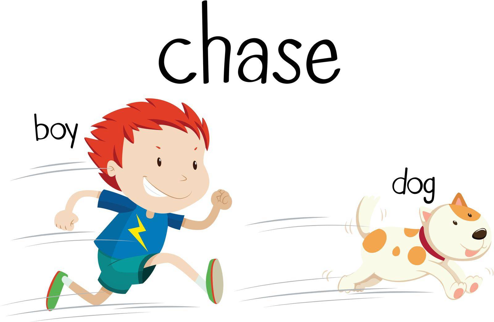 Bad boy chasing little dog illustration