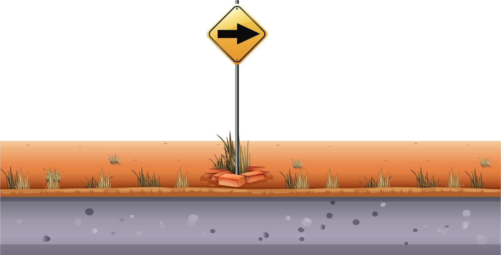 Road sign by the road illustration
