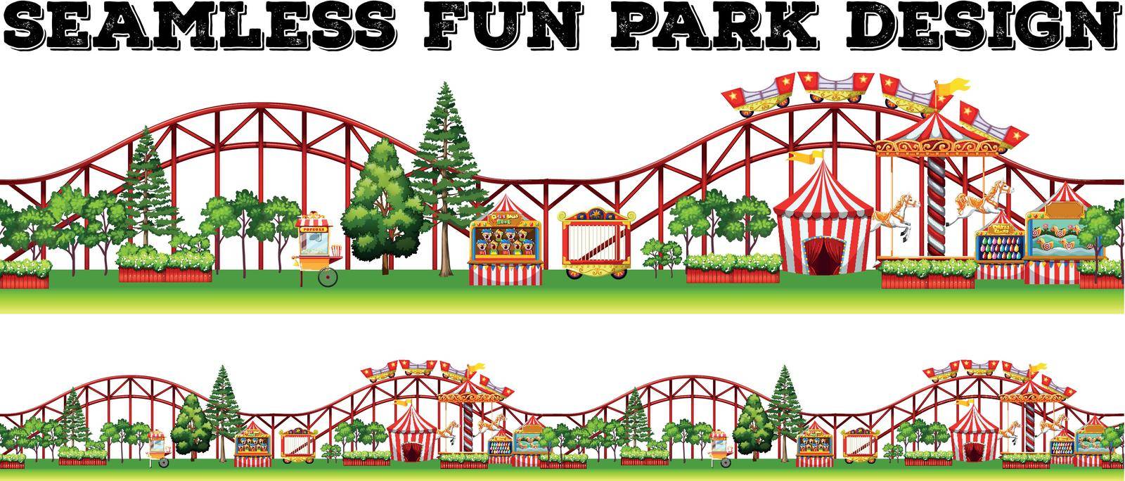 Seamless fun park design with many rides illustration