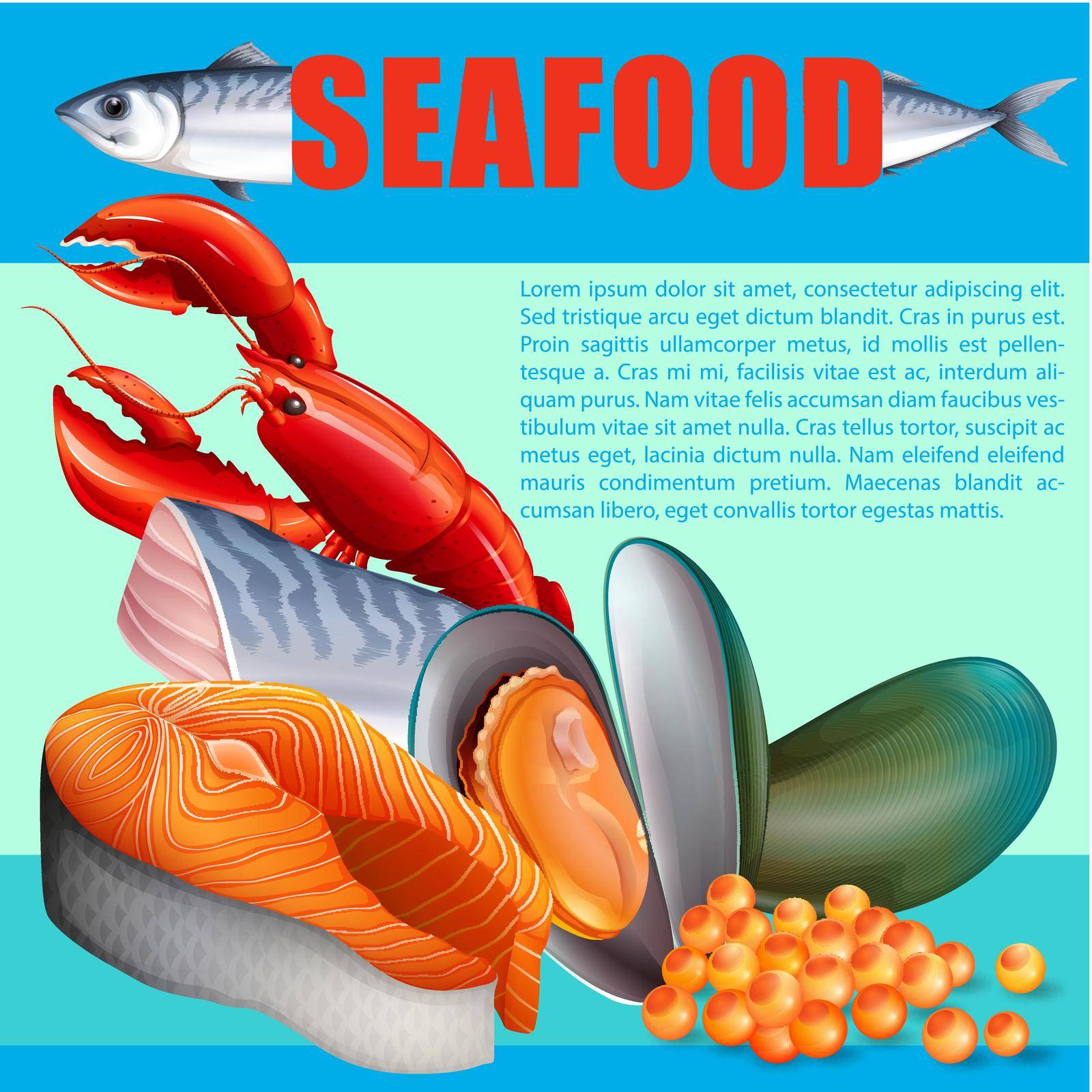 Different kind of seafood illustration