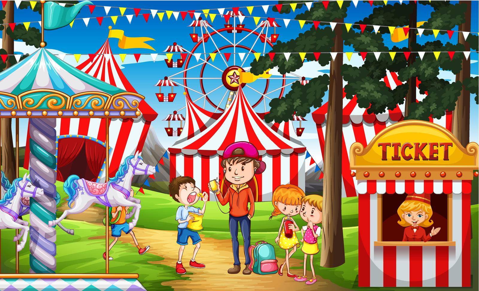 People having fun at the circus illustration