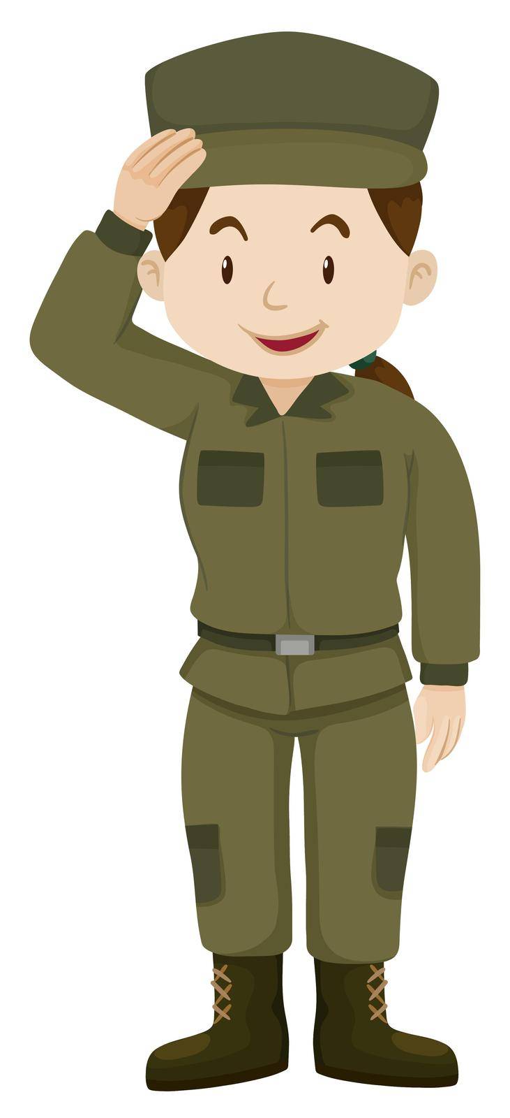 Female soldier in green uniform illustration