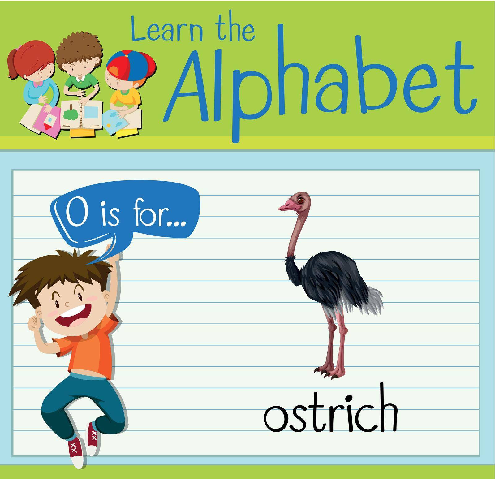 Flashcard letter O is for ostrich illustration