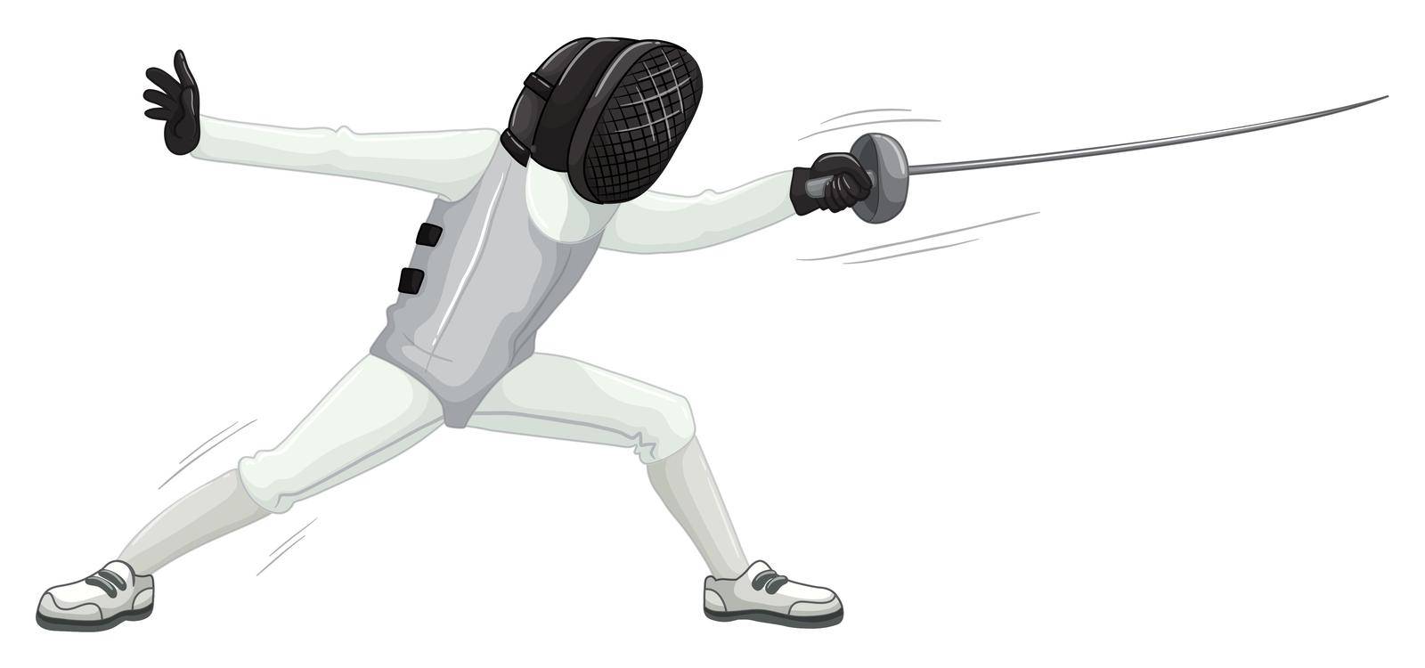 Athlete in uniform doing fencing by iimages