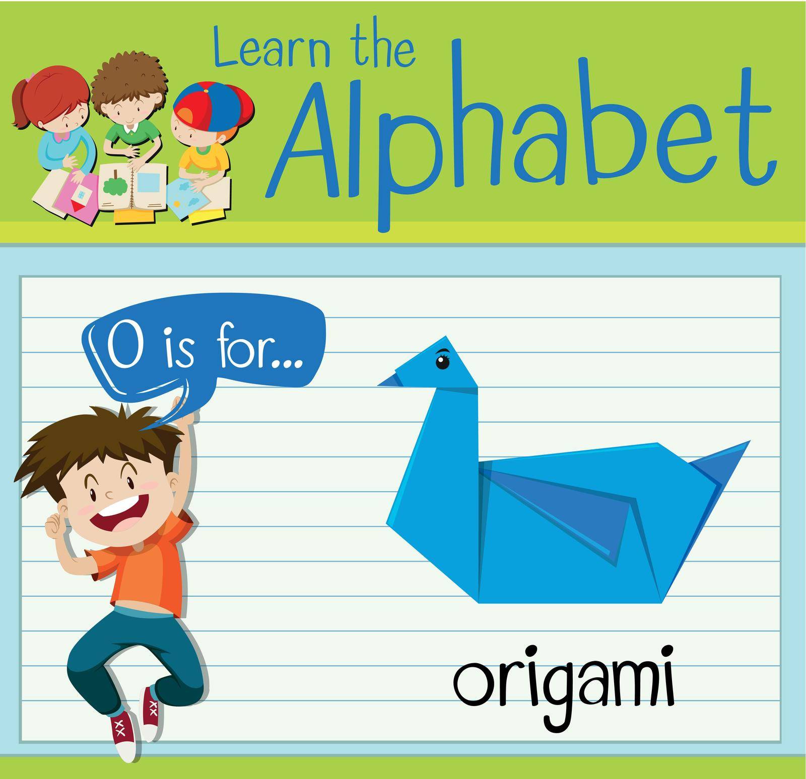 Flashcard letter O is for origami illustration