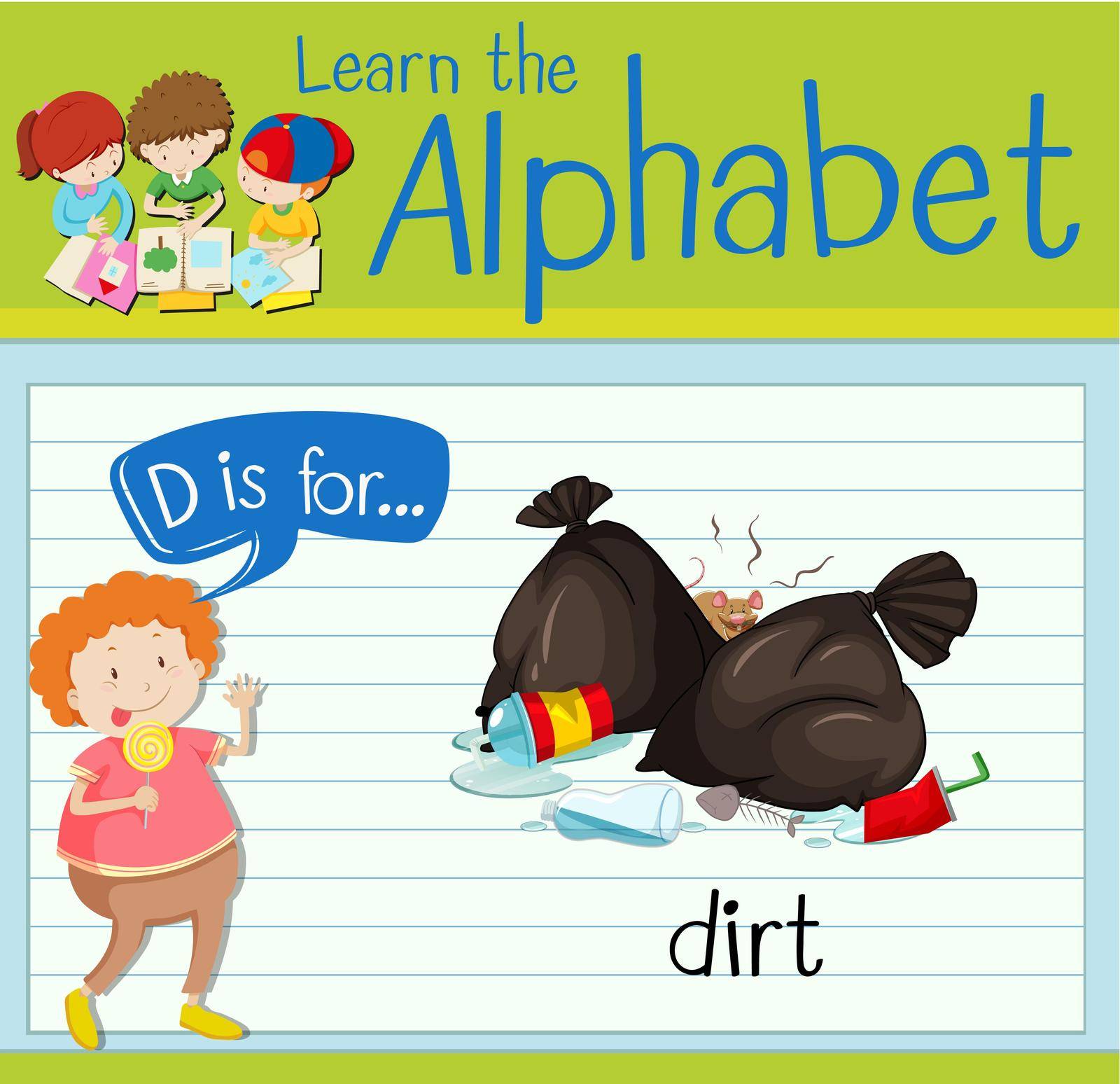 Flashcard alphabet D is for dirt illustration