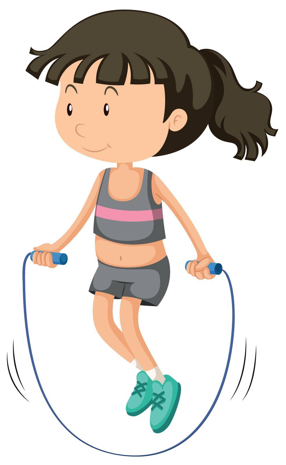 Girl jumping rope alone illustration