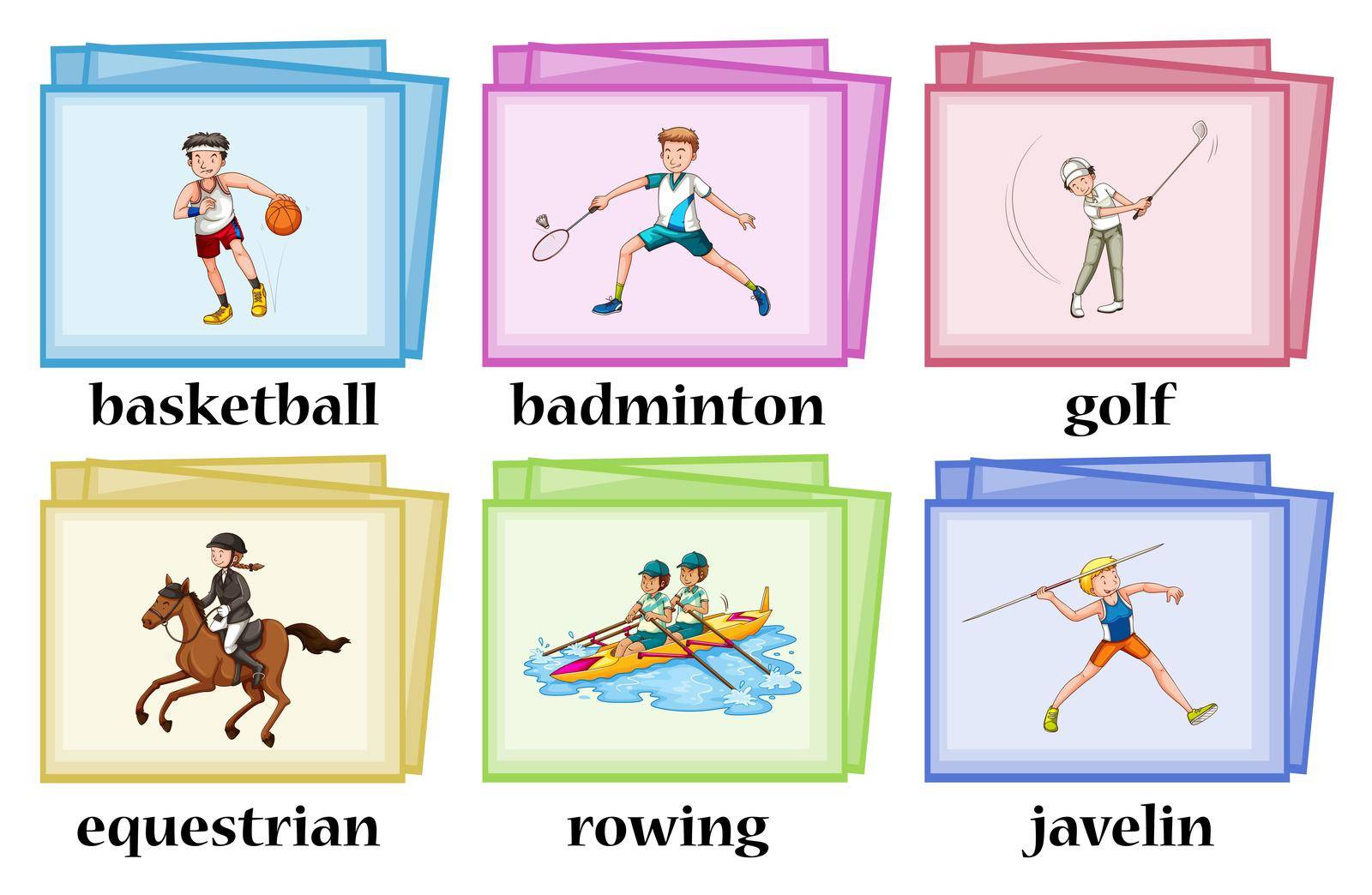 Wordcards for many sports illustration