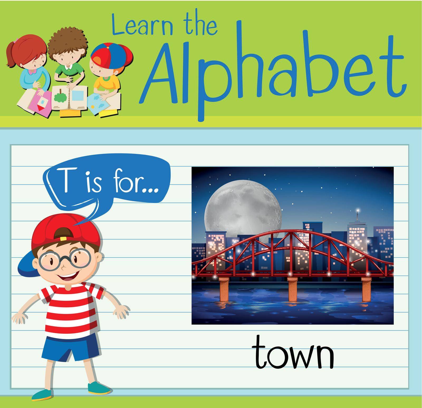 Flashcard letter T is for town by iimages