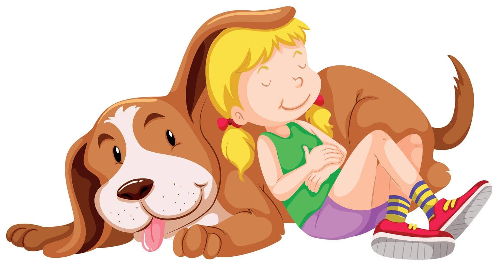 Little girl and pet dog illustration