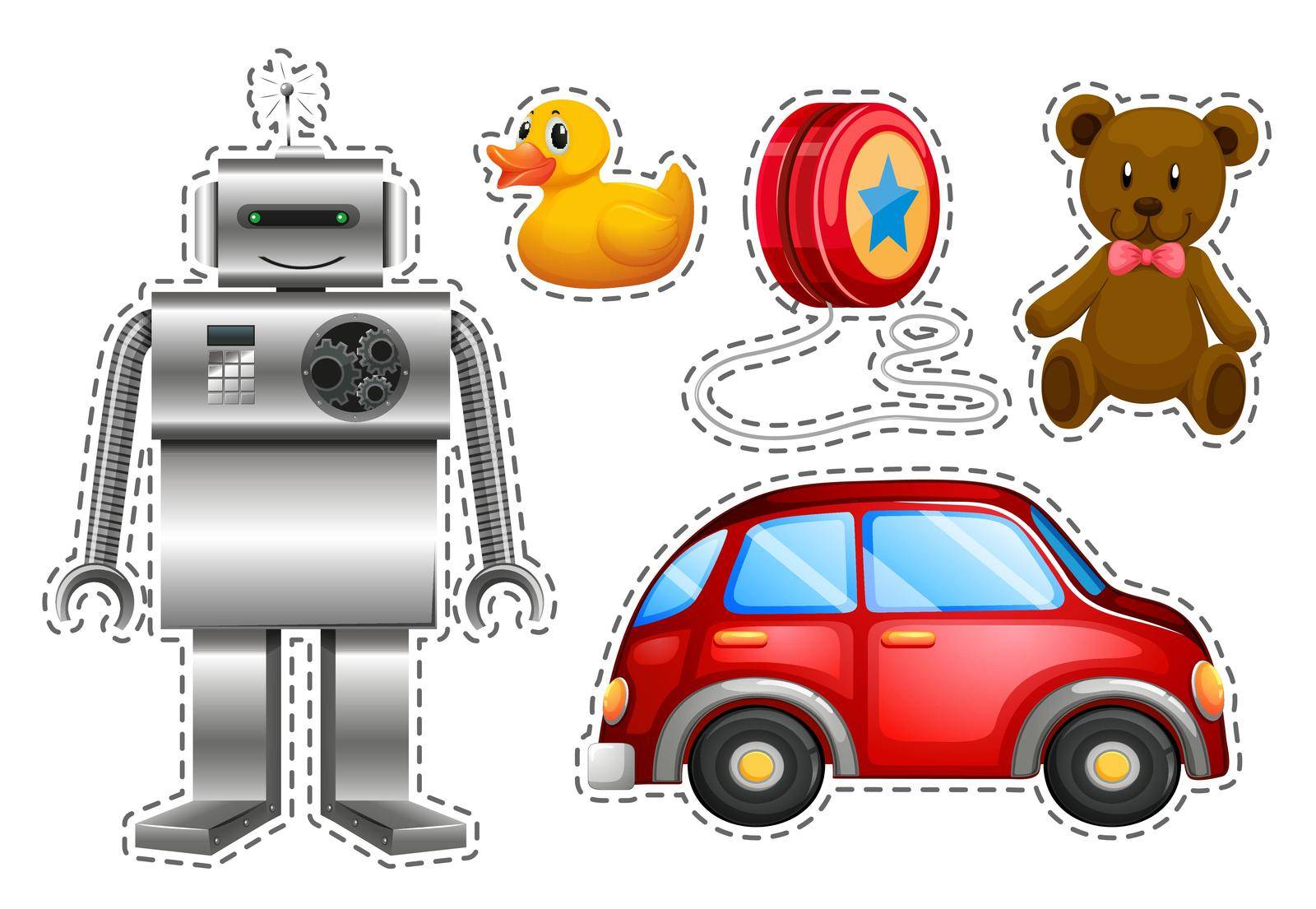 Different types of toys illustration