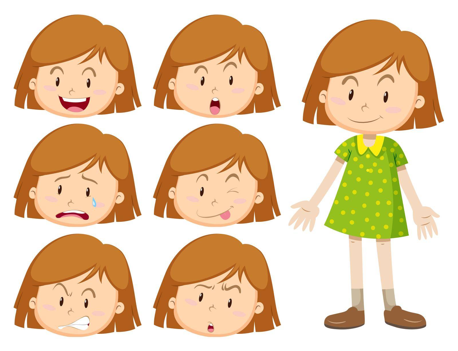 Little girl with many facial expressions illustration