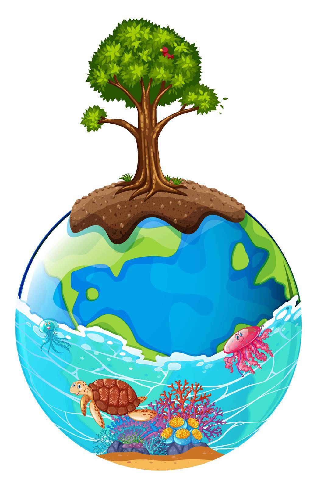 Tree and ocean on earth illustration