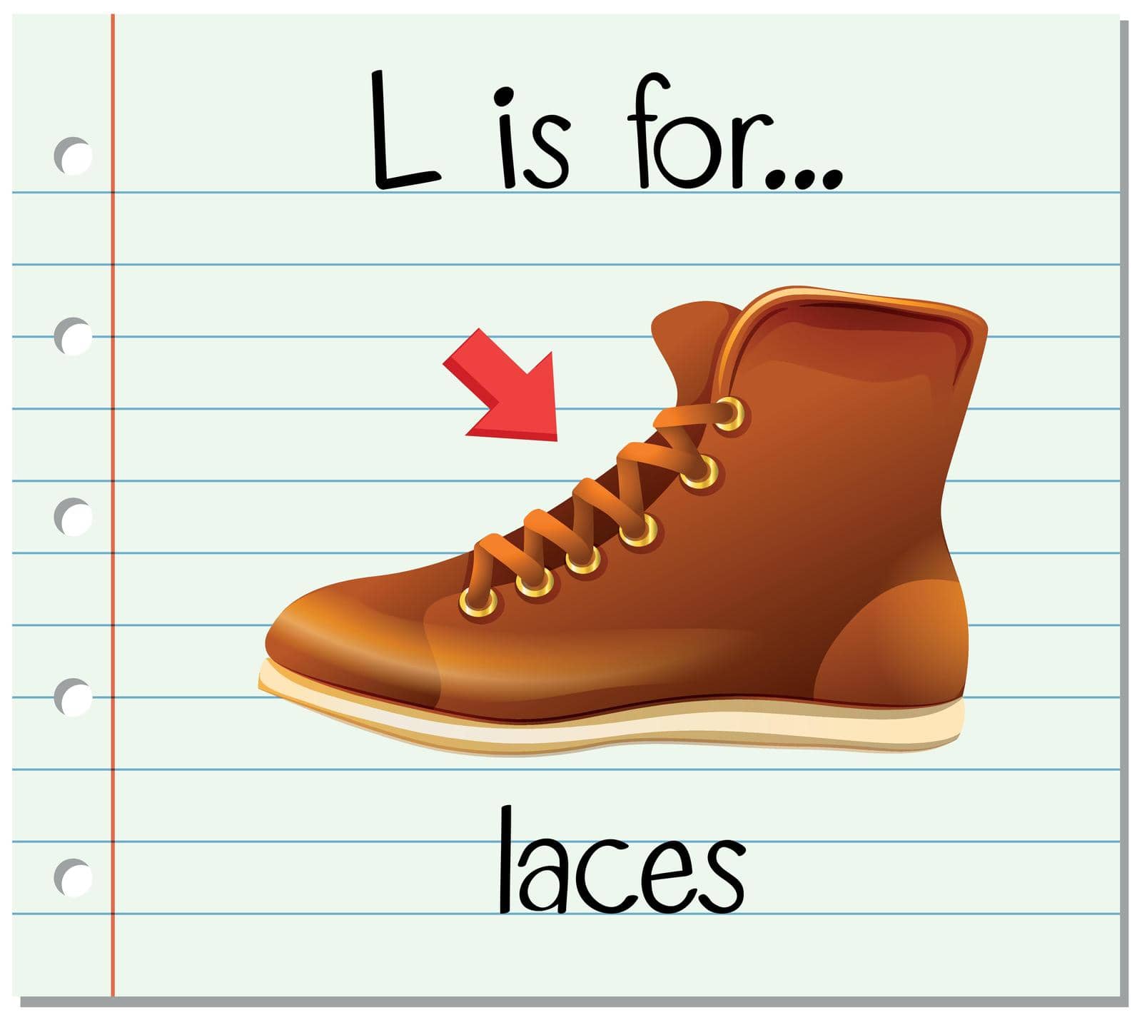 Flashcard letter L is for laces illustration