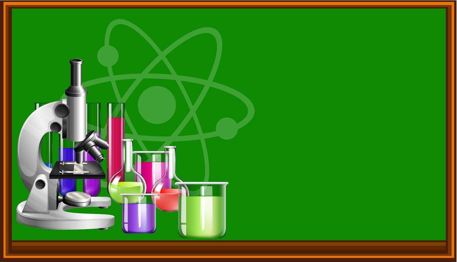 Science equipment and blackboard illustration