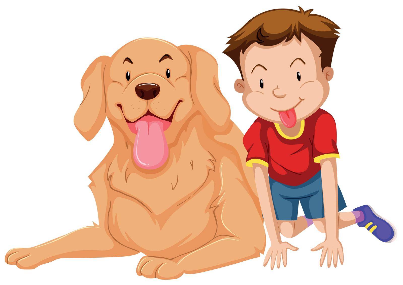 Cute boy and pet dog illustration
