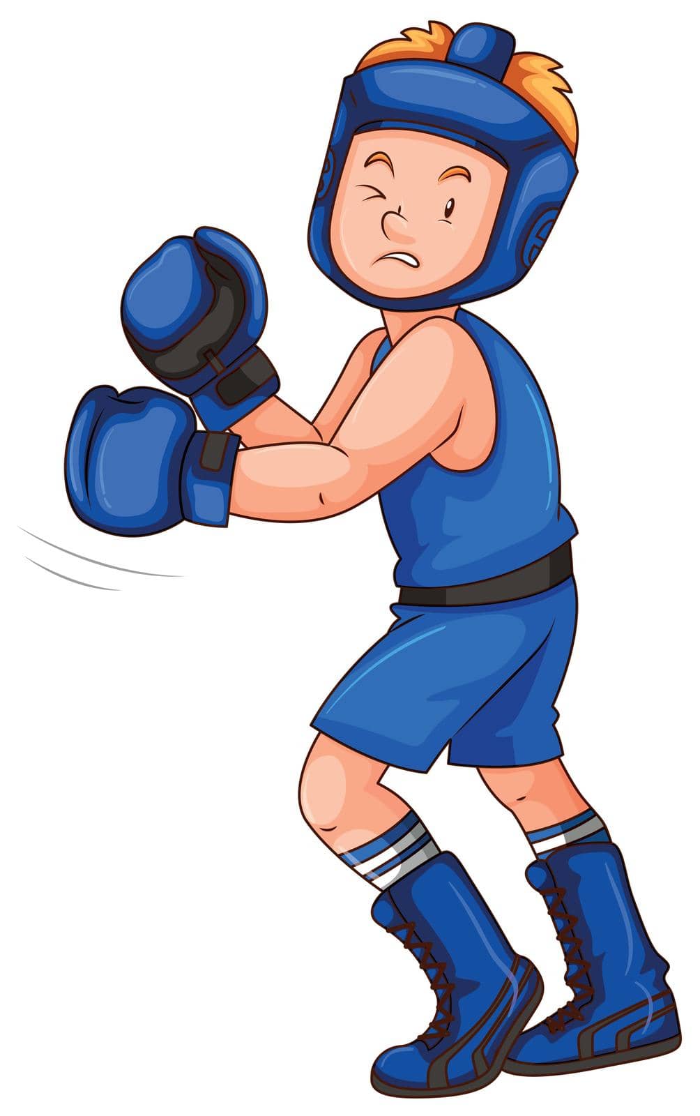 Boxer in blue costume with gloves and guard illustration