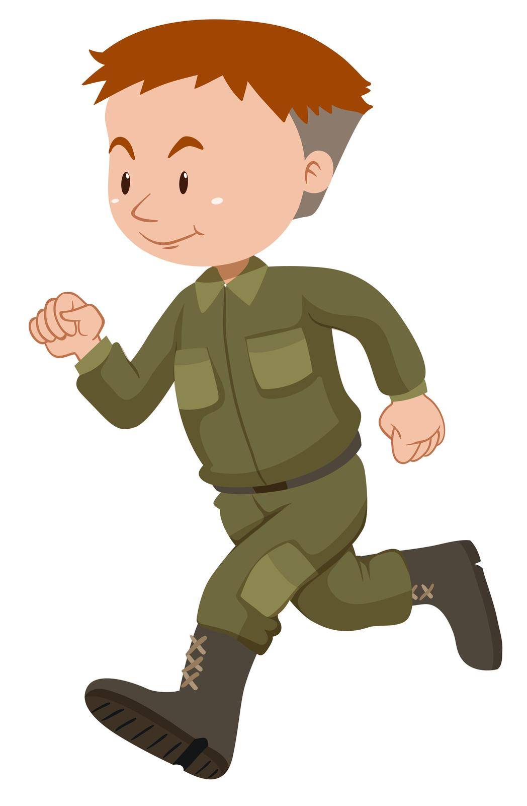 Soldier in green uniform running illustration