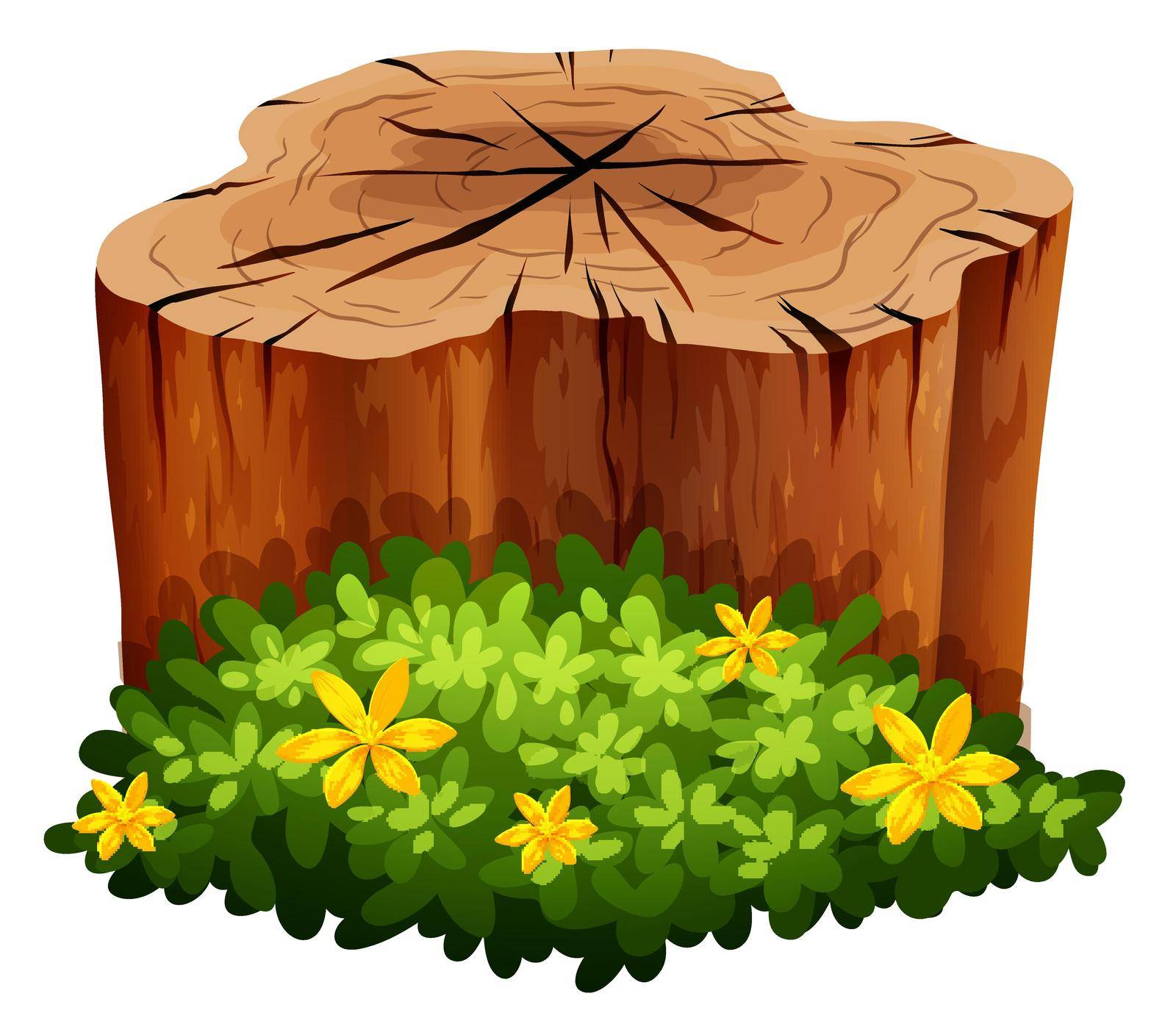 Log and green bush illustration