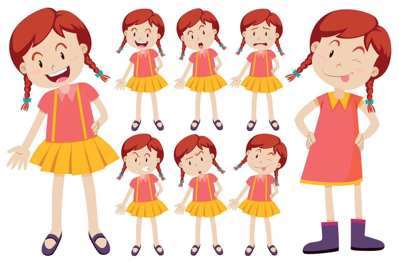 Girl with different facial expressions illustration