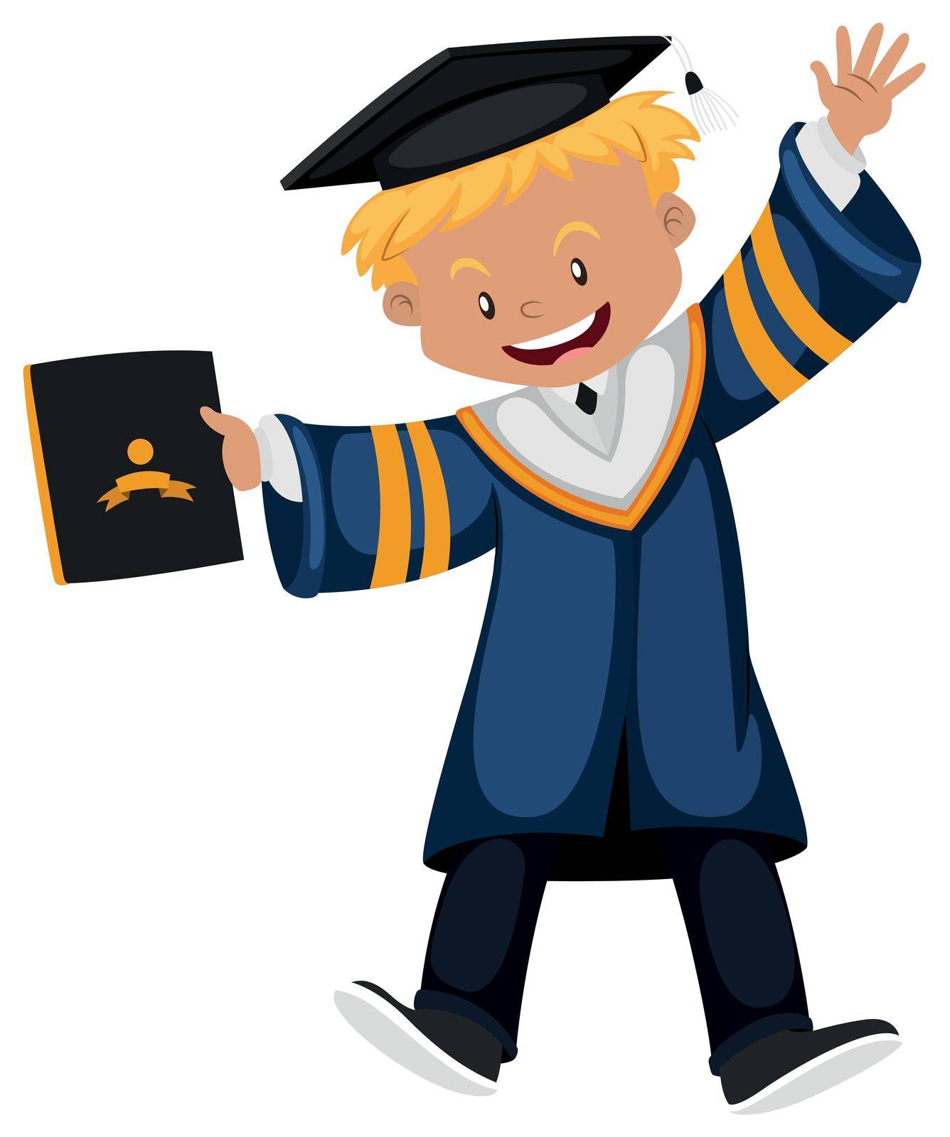 Man in graduation gown holding diploma illustration