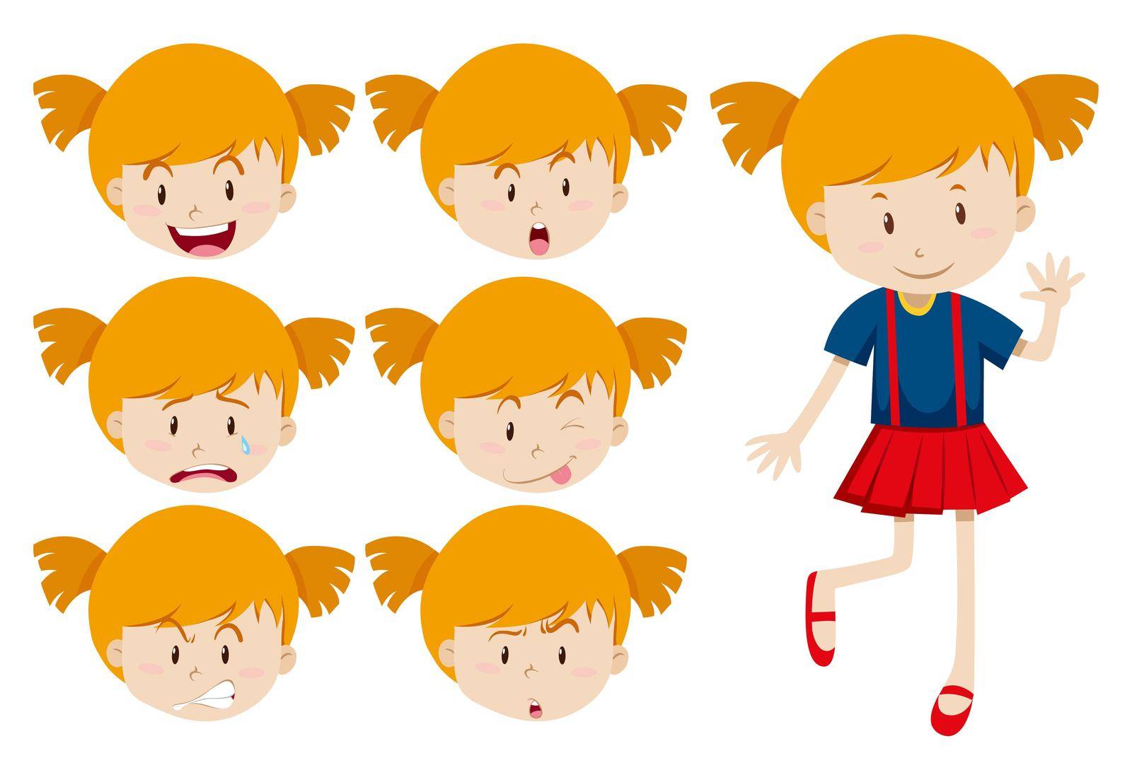 Cute girl with facial expressions illustration