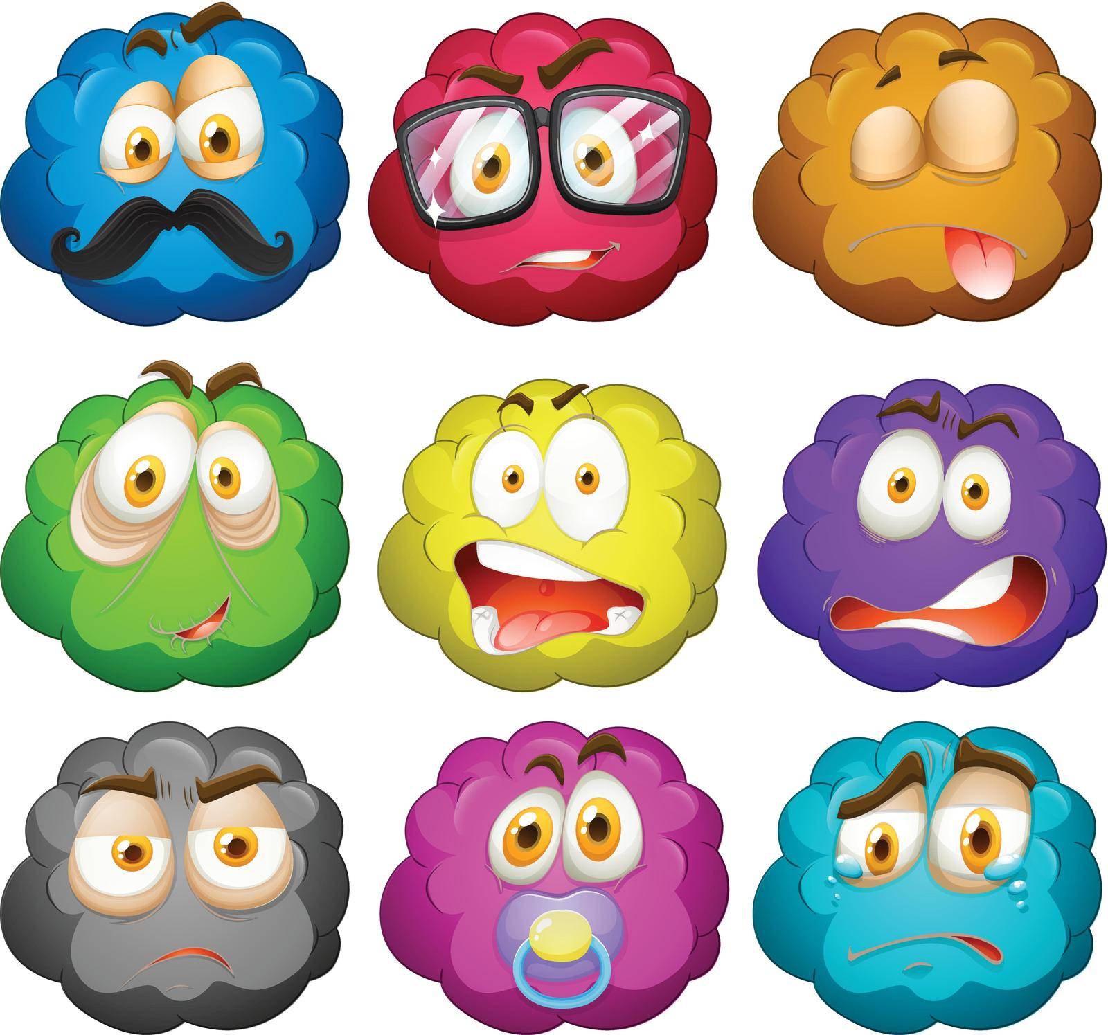 Facial expressions on fluffy balls illustration