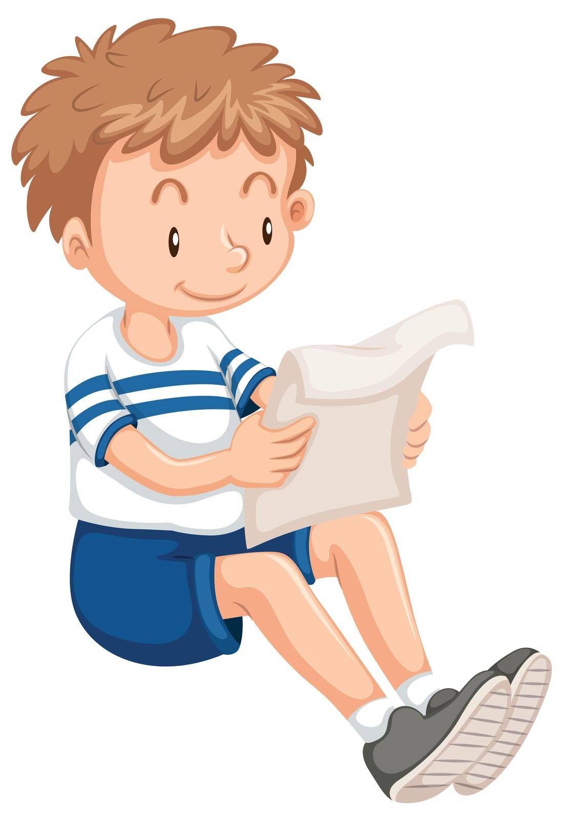 Boy reading from paper by iimages