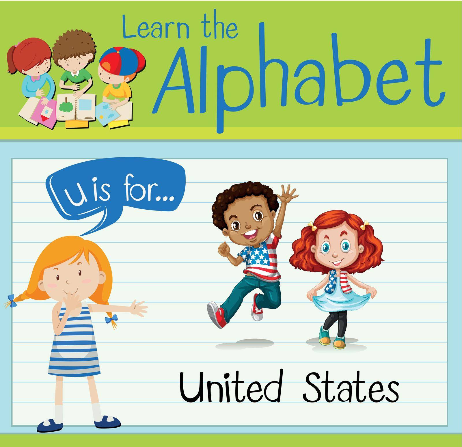 Flashcard alphabet U is for United States illustration