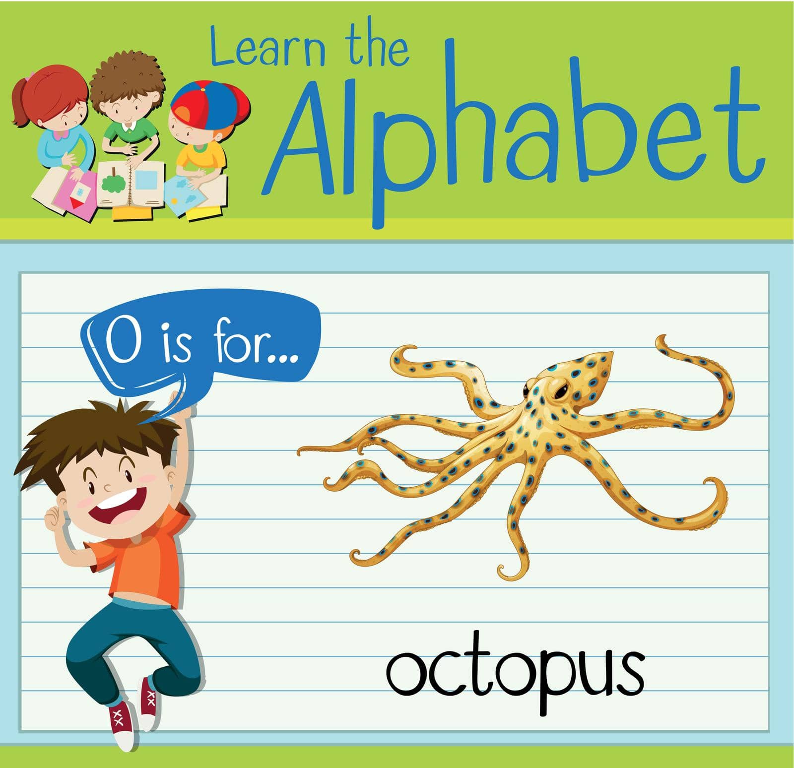 Flashcard letter O is for octopus illustration