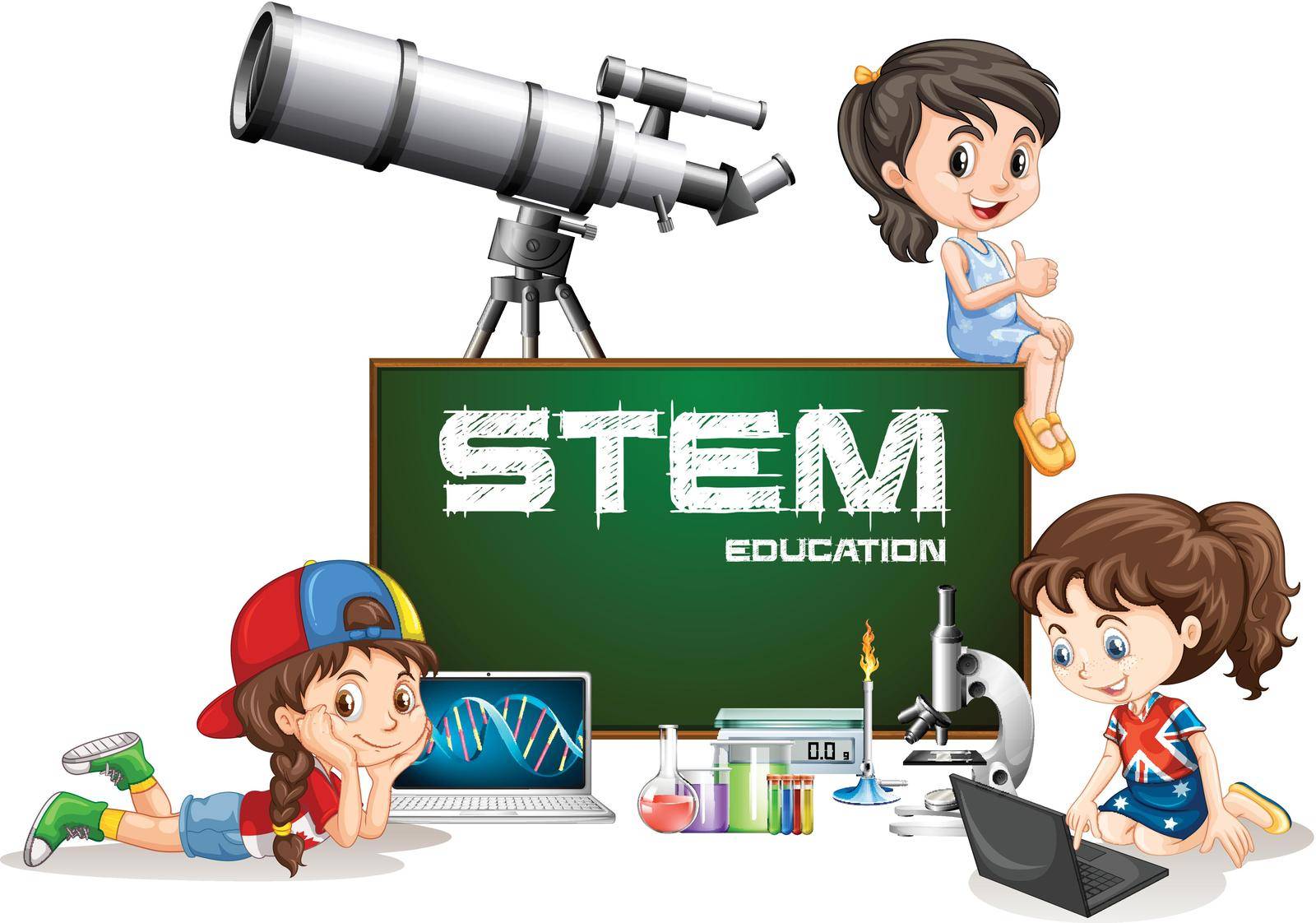 Girls and stem education on board illustration