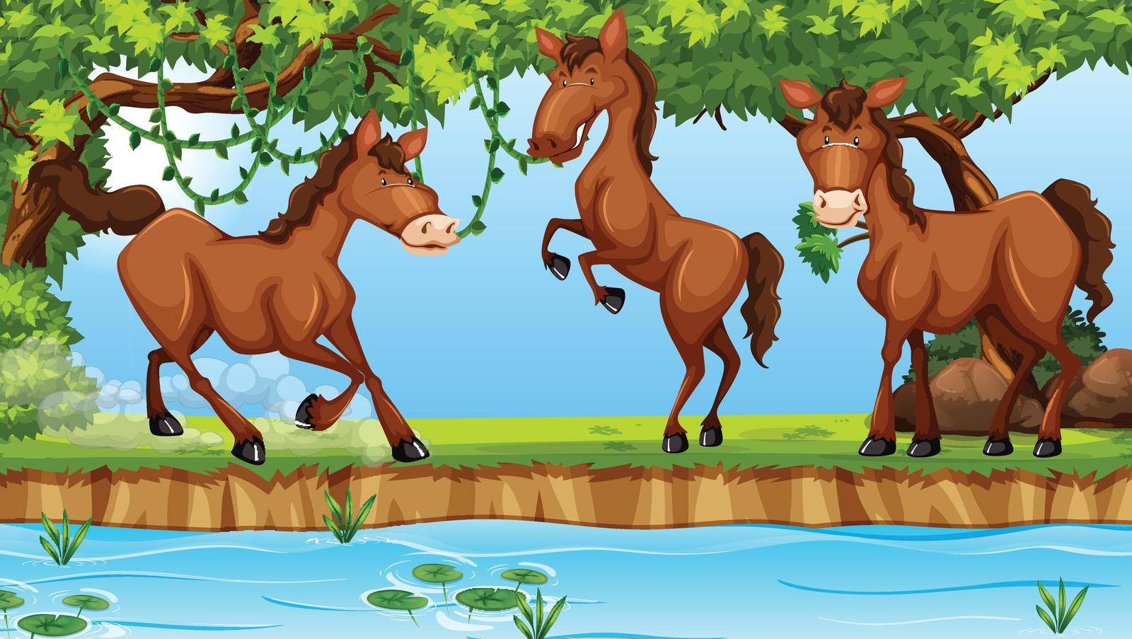 Horses in the nature illustration