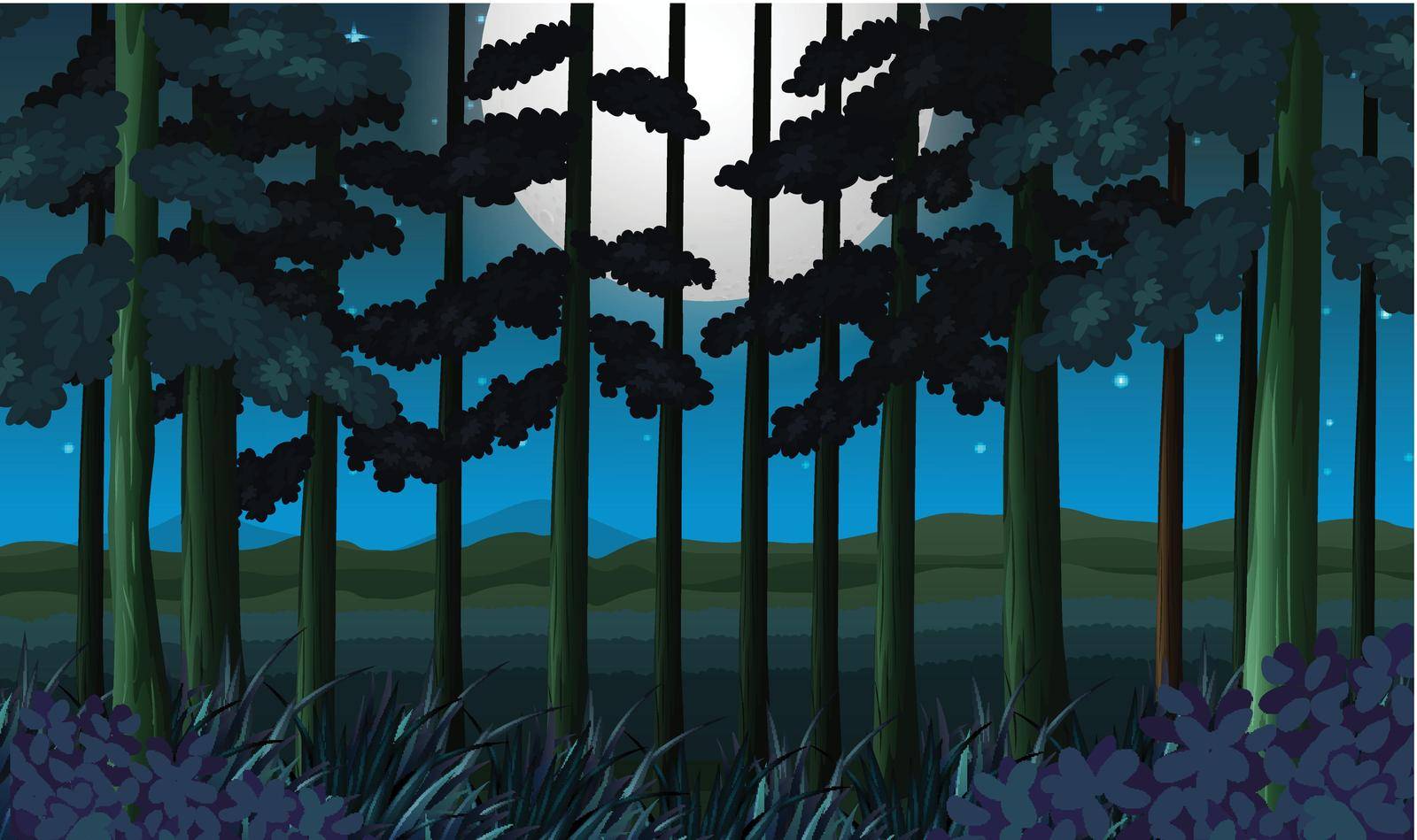 A dark forest at night illustration