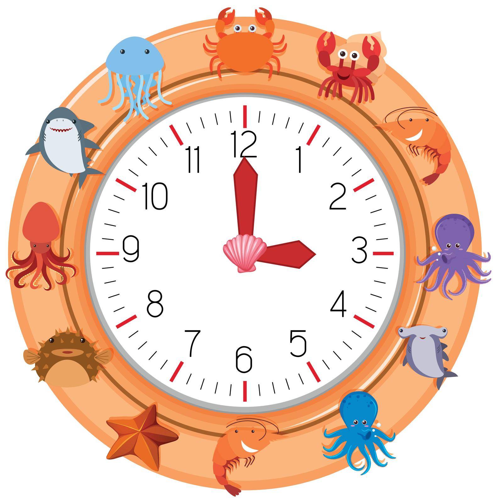 A clock with sea creature illustration