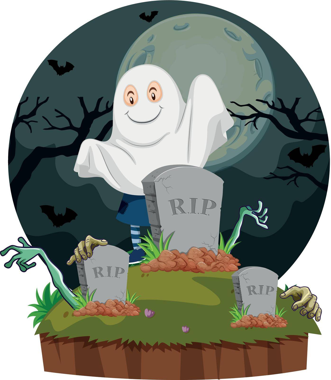 Scene with ghost in graveyard illustration