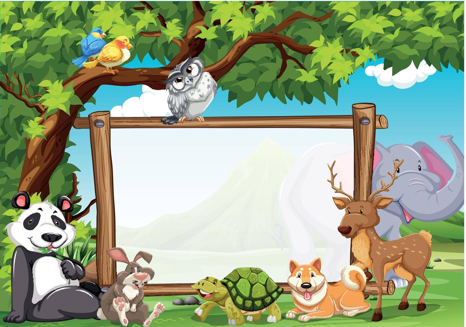 Board template with wild animals in zoo illustration