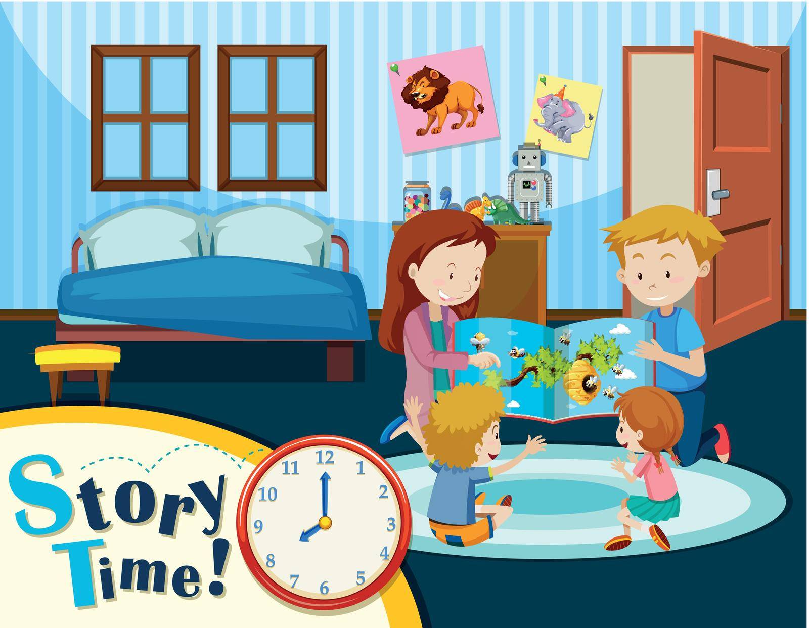 Family story time scene illustration