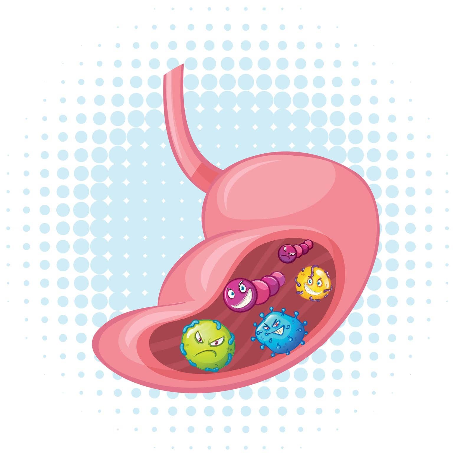 Bacteria in human stomach illustration