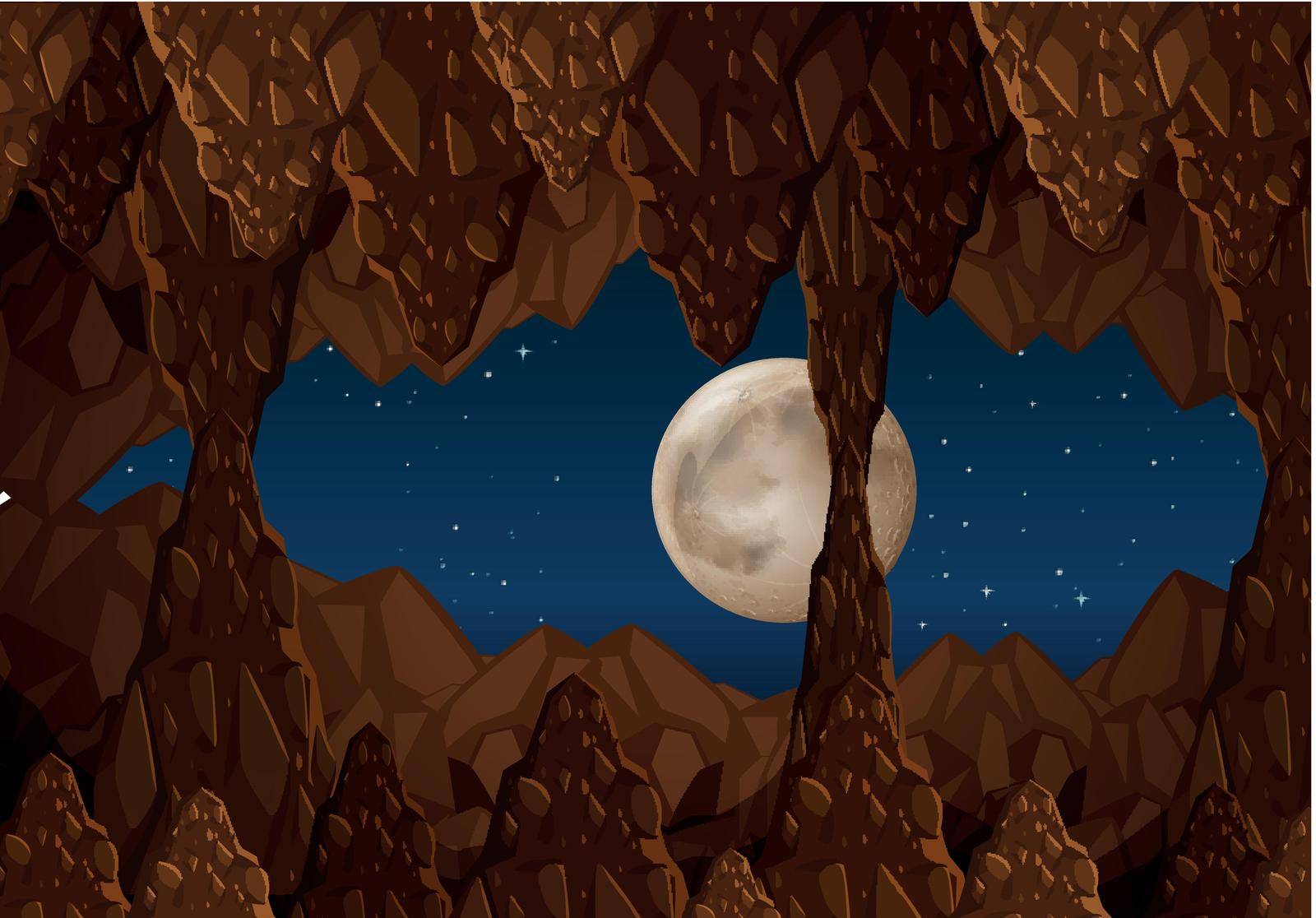 A cave at night landscape illustration