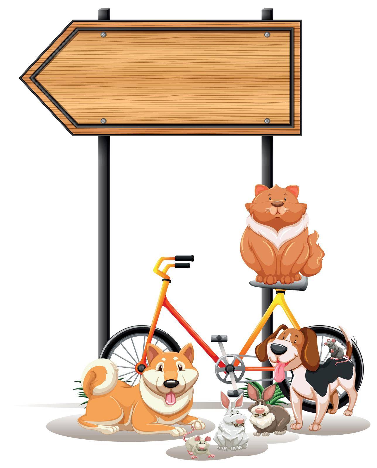 Different pets under the sign illustration