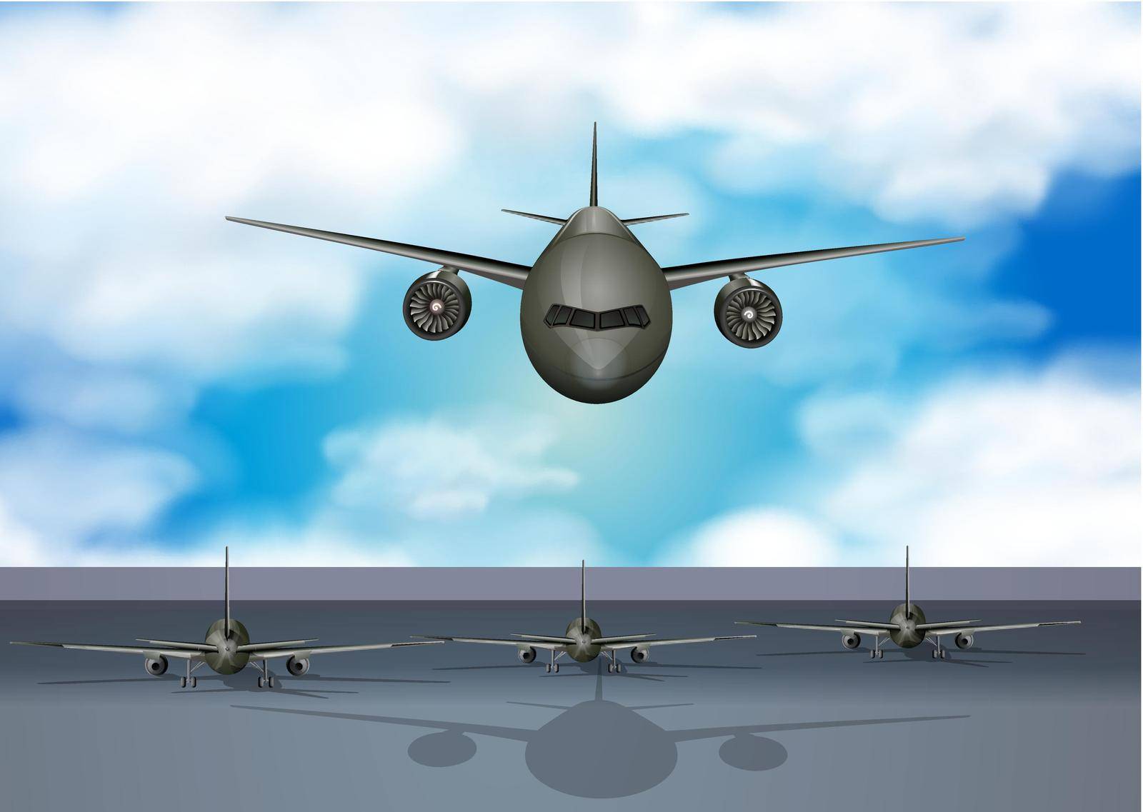 Airplanes landing on runway illustration