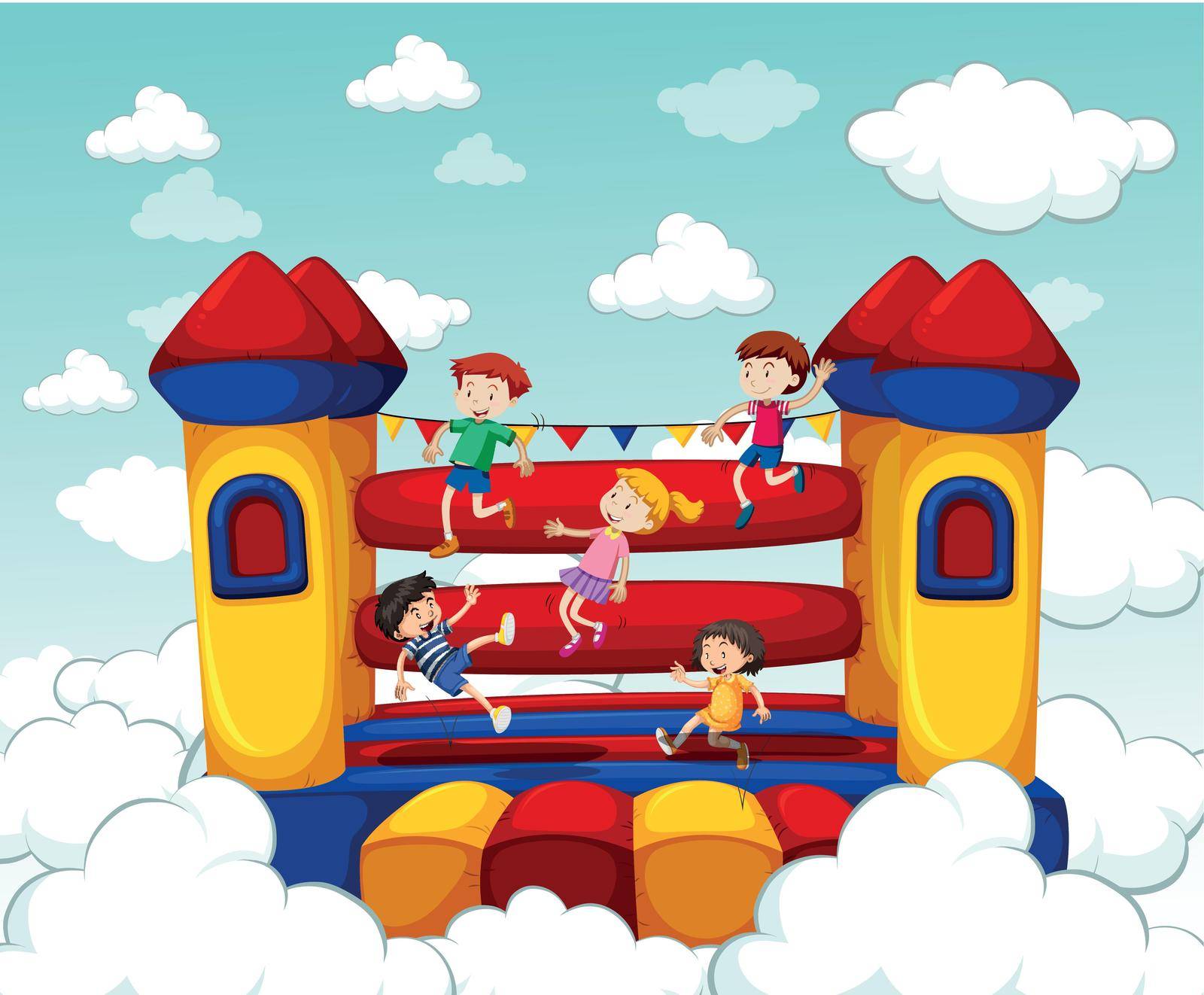 Children bouncing on rubber house by iimages