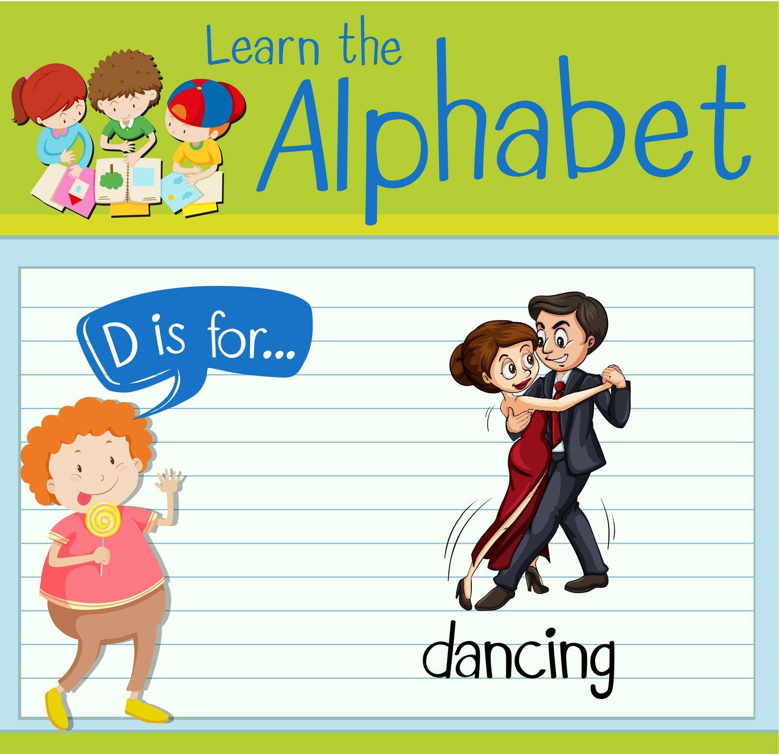 Flashcard letter D is for dancing illustration