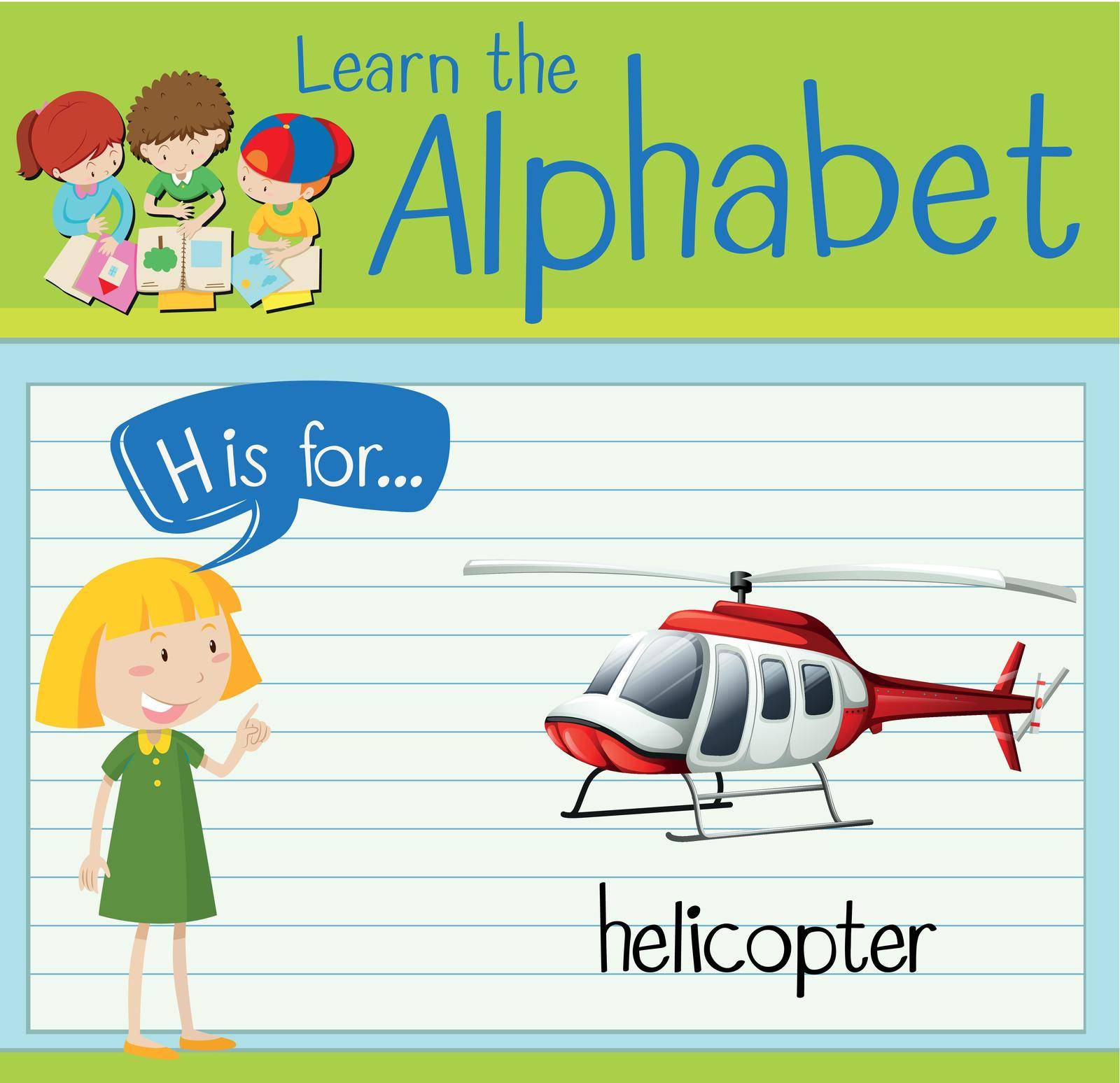 Flashcard letter H is for helicopter illustration