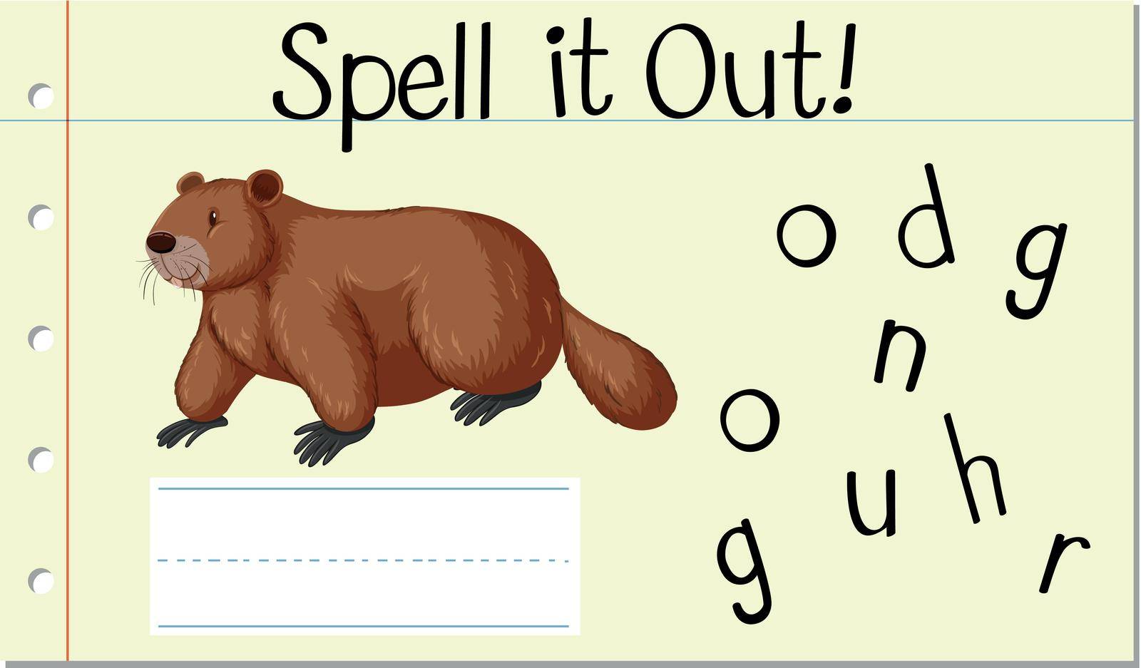 Spell English word groundhog illustration
