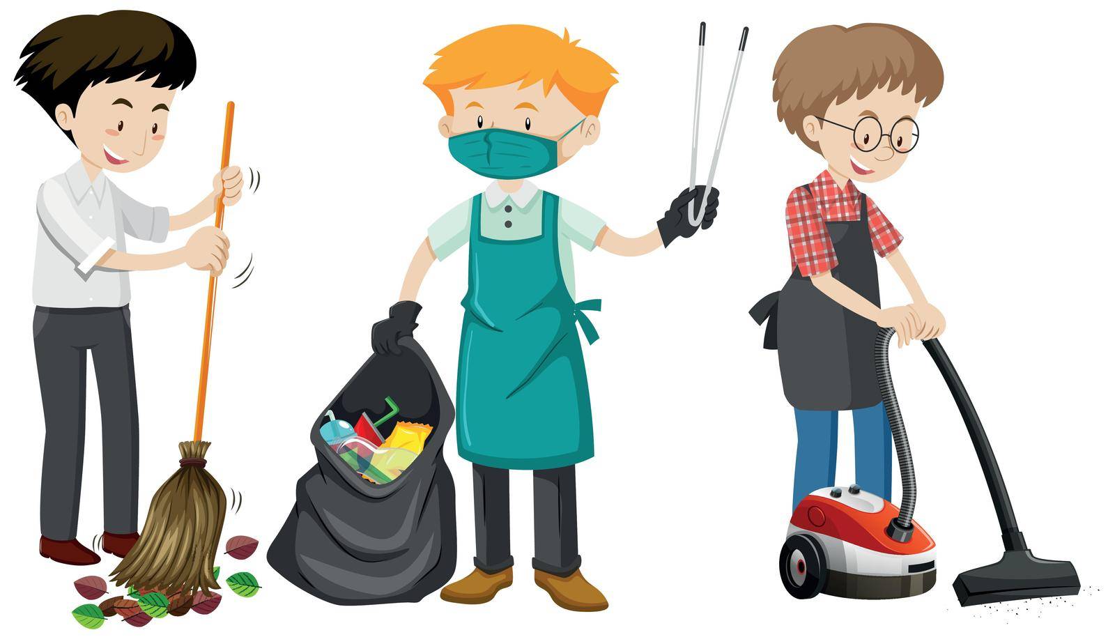 A Set of Young Man Cleaning illustration