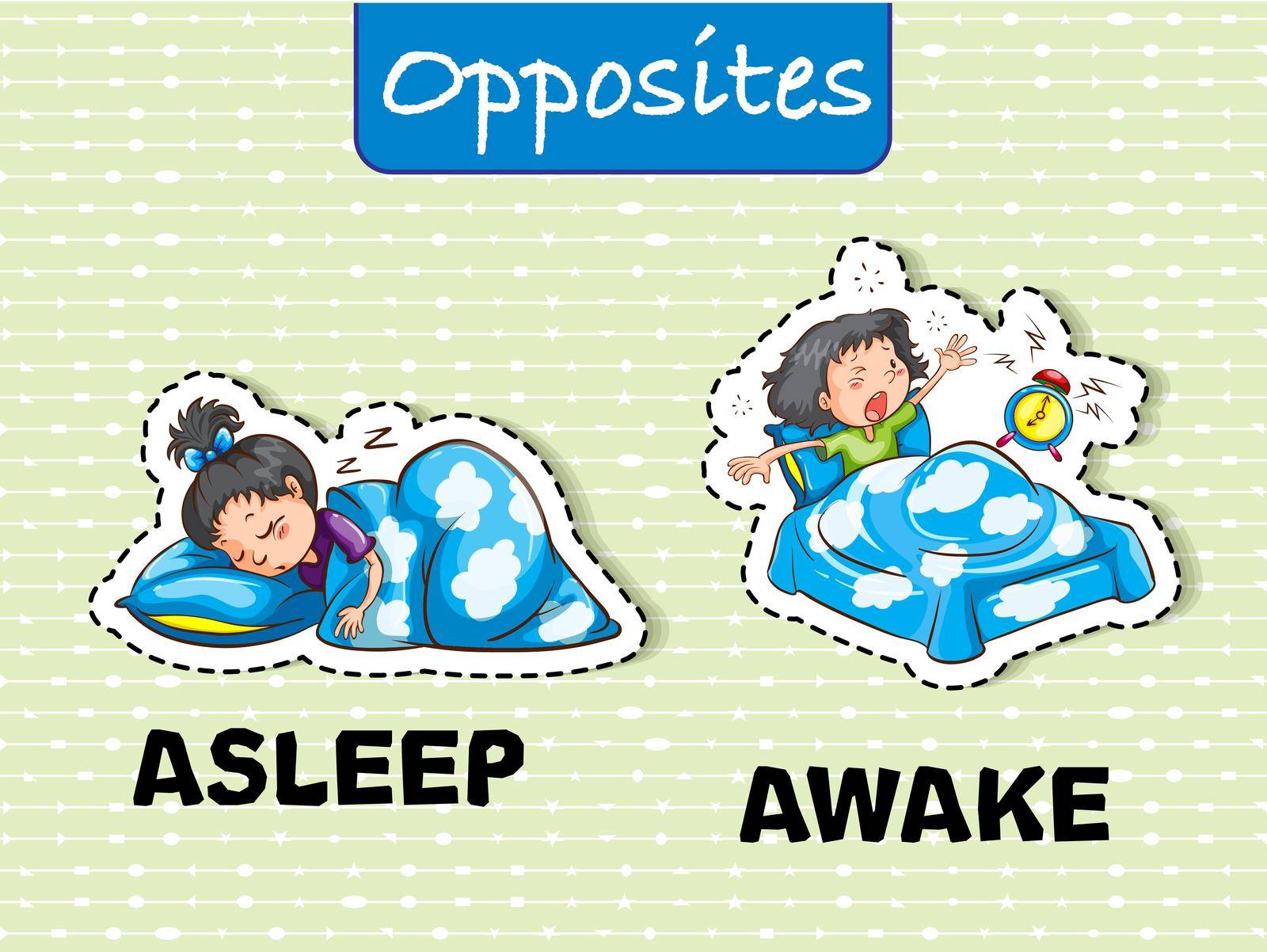 Opposite words for asleep and awake illustration