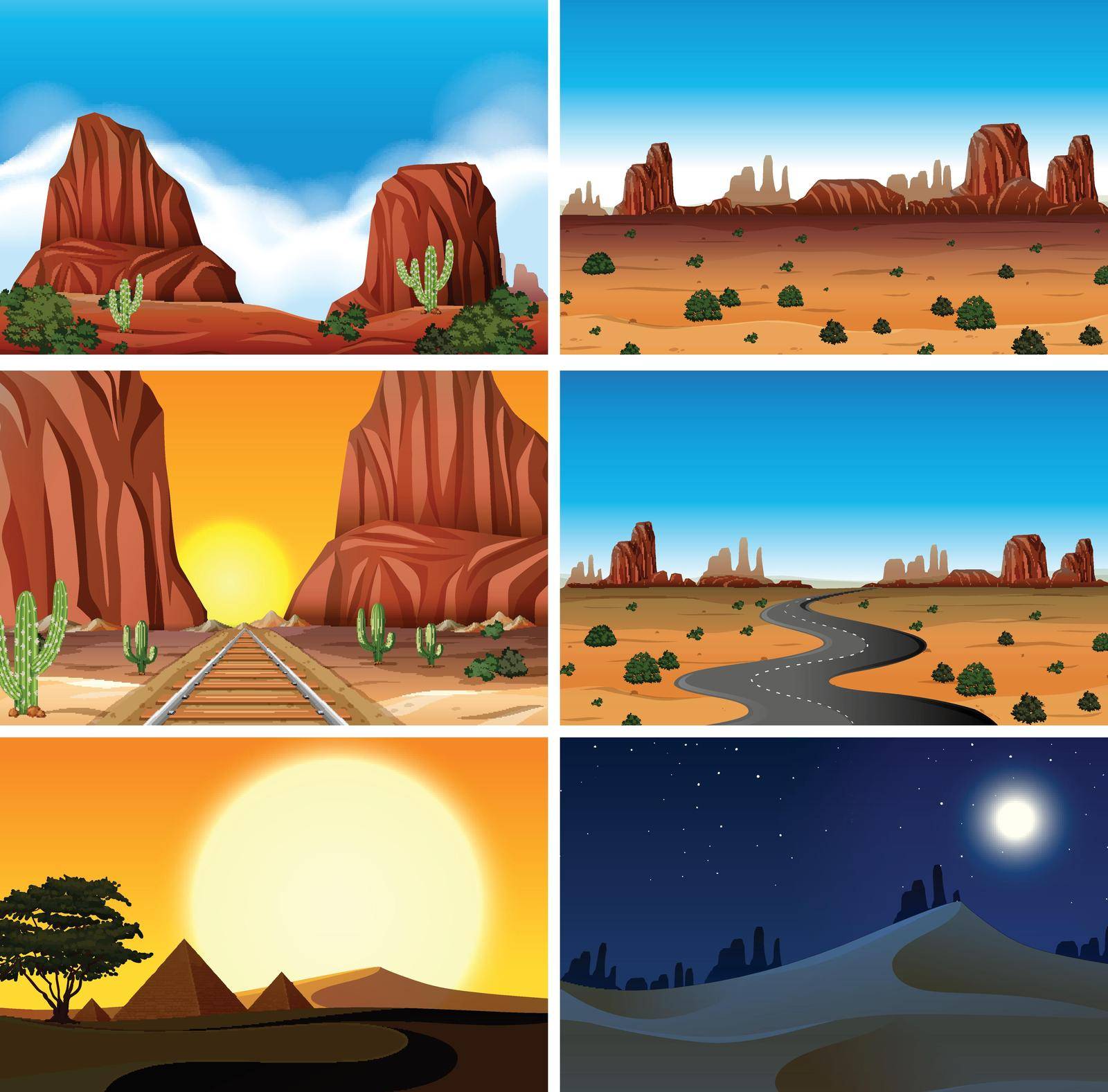Set of diferent desert scenes illustration